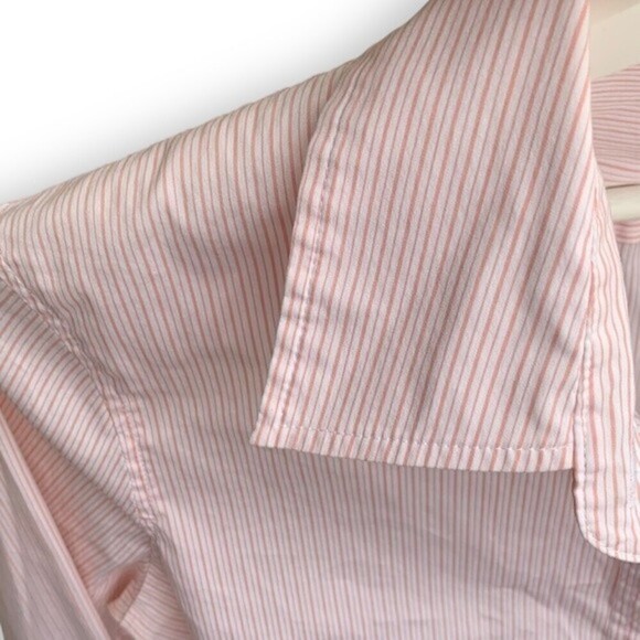 Theory Shirt Button Down Long Sleeve Orange White Stripe - Picture 3 of 9